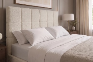 PAT EXCLUSIVIST PRESTIGE 140X 200CM, CU SPATIU DE DEPOZITARE, REALIZAT DIN LEMN SI TEXTIL BOUCLE, CULOARE CREM - Img 2