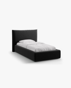 PAT SINGLE KAELLE, 90X200 CM, NEGRU, CU SOMIERA RABATABILA, CU TAPITERIE DIN TEXTIL CATIFEA BLUVEL, MICADONI