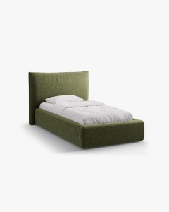PAT SINGLE KAELLE, 90X200 CM, VERDE, CU SOMIERA RABATABILA, CU TAPITERIE DIN TEXTIL CHENILLE PERFECT HARMONY, MICADONI