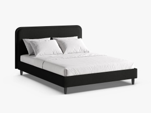 PAT TAPITAT AVELINE, 160X200, NEGRU, CU TAPITERIE DIN TEXTIL BOUCLE BALOO, MICADONI