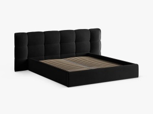 PAT TAPITAT ERIC, 160X200, NEGRU, CU TAPITERIE DIN CATIFEA VELVET CAZINO, MICADONI - Img 3
