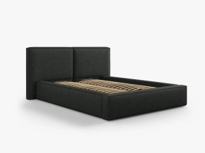 PAT TAPITAT JODIE, 140X200, NEGRU, SOMIERA RABATABILA, CU TAPITERIE DIN TEXTIL BOUCLE BALOO, MICADONI - Img 2