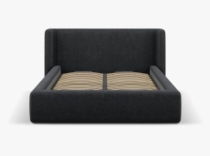 PAT TAPITAT, JOLENE, 180x200, NEGRU, SOMIERA RABATABILA, CU TAPITERIE DIN TEXTIL STRUCTURAT WIND, MICADONI - Img 2