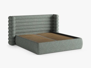 PAT TAPITAT MOUNT, 140X200, MELANJ VERDE MUSCHI, SOMIERA RABATABILA, CU TAPITERIE DIN TEXTIL STRUCTURAT PUENTE, MICADONI - Img 3