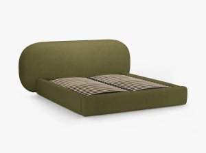 PAT TAPITAT, OVALO, 200x200, VERDE MASLINIU INCHIS, SOMIERA RABATABILA, CU TAPITERIE DIN TEXTIL BOUCLE BALOO, MICADONI - Img 3