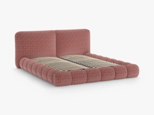 PAT TAPITAT SOLANGE, 140X200, ROSU, SOMIERA RABATABILA, CU TAPITERIE DIN TEXTIL CHENILLE SILENCIO, MICADONI - Img 3