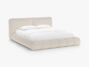 PAT TAPITAT SOLANGE, 180X200, BEJ DESCHIS, SOMIERA RABATABILA, CU TAPITERIE DIN TEXTIL CHENILLE SILENCIO, MICADONI