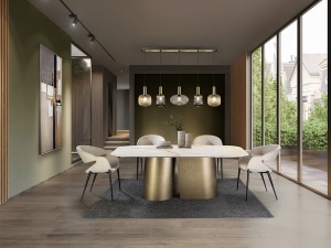 PLAFONIERA ARGOS 128CM, AURIU/TRANSPARENT, DIN METAL SI STICLA, STIL MODERN - Img 2