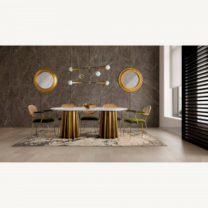 PROMOTIE!!!!! MASA DINING LEZEY, ALBA/AURIE DIN MARMURA SI OTEL 200CM, STIL MODERN, VICAL HOME