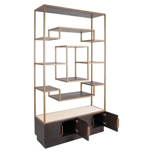 RAFT ORGANIZATOR CLAREMONT 212822, CONFECTIONAT DIN METAL, LEMN DE STEJAR, FURNIR, TRAVERTIN, CULOARE MARO, STIL MODERN - Img 5