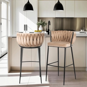 SCAUN BAR, ARTIM MEBLE, REALIZAT DIN CATIFEA SI METAL, CULOARE BEJ/NEGRU, STIL MODERN