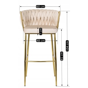 SCAUN BAR, ARTIM MEBLE, REALIZAT DIN CATIFEA SI METAL, CULOARE CREM/AURIU, STIL MODERN - Img 6