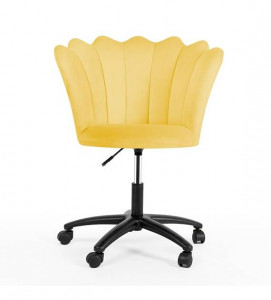 SCAUN BIROU PRINCESSA, GALBEN/NEGRU, TAPITERIE DIN CATIFEA SI PICIOARE DIN METAL, STIL MODERN - Img 2