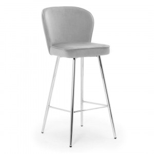 SCAUN DE BAR AINE, 70 CM, GRI/CROM, TAPITERIE DIN CATIFEA SI PICIOARE DIN METAL, STIL MODERN
