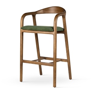 SCAUN DE BAR ALEN, VERDE/NUC, CONFECTIONAT DIN TAPITERIE DIN TEXTIL SI PICIOARE DIN LEMN, STIL MODERN