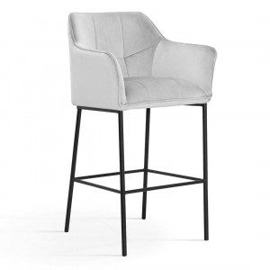 SCAUN DE BAR BOSTON, 70 CM, GRI/NEGRU, TAPITERIE DIN CATIFEA SI PICIOARE DIN METAL, STIL MODERN