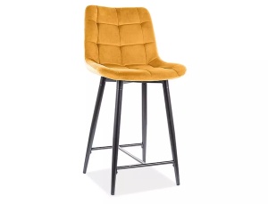 SCAUN DE BAR CHIC H-2, CURRY BLUVEL 68/NEGRU MAT, TAPITERIE DIN CATIFEA SI METAL, STIL MODERN