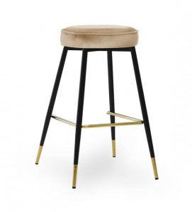 SCAUN DE BAR CIRCO 60, BEJ/AURIU/NEGRU, STIL MODERN, CONFECTIONAT DIN METAL SI CATIFEA