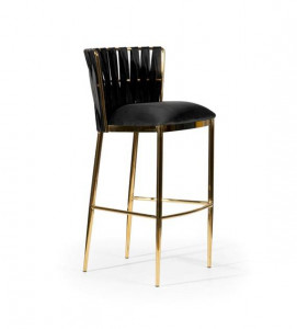 SCAUN DE BAR HORDIA, 60 CM, NEGRU/AURIU, TAPITERIE DIN CATIFEA SI PICIOARE DIN METAL, STIL MODERN - Img 2