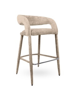 SCAUN DE BAR IRIS BEJ, CONFECTIONAT DIN METAL SI TEXTIL CHENILLE, STIL MODERN