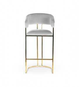 SCAUN DE BAR MARCILLE 2, 70 CM, GRI/AURIU, TAPITERIE DIN CATIFEA SI PICIOARE DIN METAL, STIL MODERN - Img 2