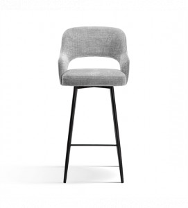 SCAUN DE BAR MERCY, 70 CM, GRI/NEGRU, TAPITERIE DIN STOFA SI PICIOARE DIN METAL, STIL MODERN - Img 2
