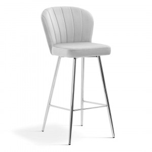 SCAUN DE BAR SHELLY, 70 CM, GRI/CROM, TAPITERIE DIN CATIFEA SI PICIOARE DIN METAL, STIL MODERN