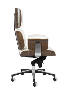 SCAUN DE BIROU DE LUX, ARTIM LOUNGE BUSINESS, REALIZAT PIELE NATURALA ITALIANA SI LEMN, CULOARE ALB/NUC, STIL EAMES - Img 9