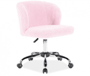 SCAUN DE BIROU DOLLY, ROZ, DIN IMITATIE BLANA DE OAIE/METAL, STIL MODERN, SIGNAL