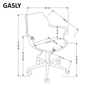 SCAUN DE BIROU GASLY, ROZ/ALB, TAPITERIE DIN PIELE ECOLOGICA/POLIPROPILENA SI PICIOARE DIN METAL, STIL MODERN - Img 5