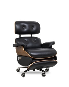 SCAUN DE BIROU LOUNGE AUTOMATIC, NEGRU, CONFECTIONAT DIN PIELE, LEMN SI METAL, STIL MODERN