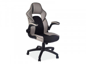 SCAUN DE BIROU Q-372, DIN PIELE ECOLOGICA SI METAL, BEJ/NEGRU, STIL MODERN, SIGNAL