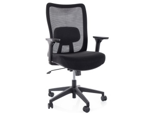 SCAUN DE BIROU, Q-724 NEGRU, FUNCTIE MULTIBLOCK, CU TAPITERIE DIN TEXTIL SI PLASA SI PICIOR DIN METAL, STIL MODERN - Img 1