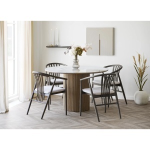 SCAUN DE SUFRAGERIE AGUSTIN, DIN LEMN SI TEXTIL, CULOARE MARO/BEJ, HOUSE NORDIC - Img 2