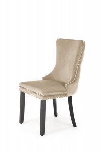 SCAUN DINING ALDA, BEJ/NEGRU, CU TAPITERIE DIN CATIFEA SI PICIOARE DIN LEMN, STIL MODERN - Img 1