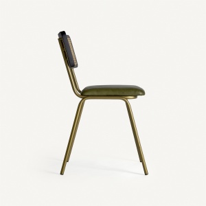 SCAUN DINING ALMSTOCK, VERDE/AURIU, CONFECTIONAT DIN RATTAN, PIELE, METAL, STIL MODERN - Img 3