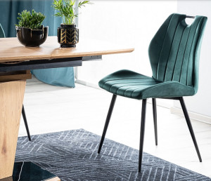 SCAUN DINING ARCO, VERDE BLUVEL 78/NEGRU MAT, TAPITERIE DIN CATIFEA SI PICIOARE DIN METAL, STIL MODERN - Img 2