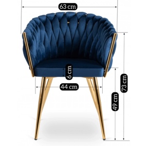 SCAUN DINING, ARTIM MEBLE, REALIZAT DIN METAL SI CATIFEA, CULOARE ALBASTRU/AURIE, STIL MODERN - Img 9