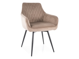 SCAUN DINING, BEJ BLUVEL 40/NEGRU MAT, TAPITERIE DIN CATIFEA SI PICIOARE DIN METAL, STIL MODERN
