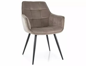SCAUN DINING, BEJ BLUVEL 40/NEGRU MAT, TAPITERIE DIN CATIFEA SI PICIOARE DIN METAL, STIL MODERN