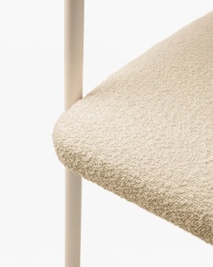 SCAUN DINING/BIROU LEA, BEJ/CREM, TAPITAT CU TAPITERIE DIN TEXTIL BOUCLE BALOO SI METAL, MICADONI - Img 5