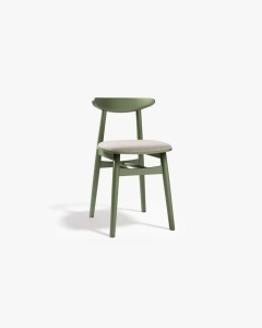 SCAUN DINING/BIROU OSOS, NISIPIU/VERDE PAL, TAPITAT CU TAPITERIE DIN TEXTIL STRUCTURAT BABEL SI LEMN MASIV DE FAG, MICADONI
