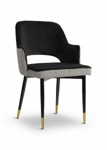 SCAUN DINING CESAR ALB/NEGRU/AURIU CU TAPITERIE DIN CATIFEA STIL MODERN