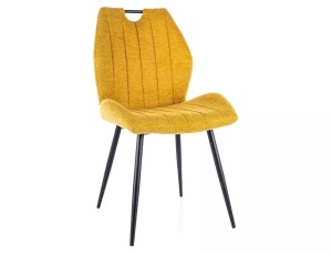 SCAUN DINING, CURRY 68/NEGRU MAT, TAPITERIE DIN STOFA BREGO SI PICIOARE DIN METAL, STIL MODERN