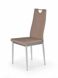 SCAUN DINING K202, CAPPUCCINO/CROM, CU TAPITERIE DIN PIELE ECOLOGICA SI PICIOARE DIN METAL, STIL MODERN