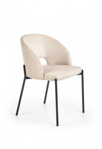 SCAUN DINING K373, BEJ/NEGRU, CU TAPITERIE DIN STOFA SI PICIOARE DIN METAL, STIL MODERN