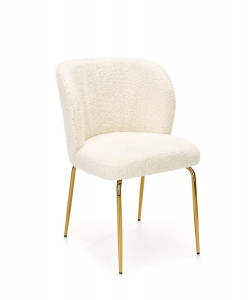 SCAUN DINING K474, CREM/AURIU, CU TAPITERIE DIN TEXTIL PLUSAT SI PICIOARE DIN METAL, STIL MODERN - Img 5