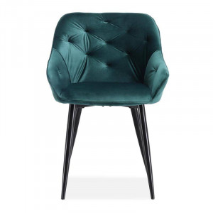 SCAUN DINING K487, VERDE INCHIS/NEGRU, CU TAPITERIE DIN CATIFEA SI PICIOARE DIN METAL, STIL MODERN - Img 2