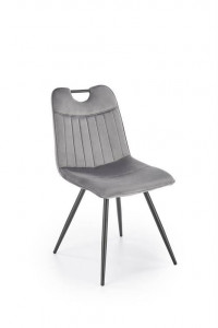 SCAUN DINING K521, GRI/NEGRU, CU TAPITERIE DIN CATIFEA SI PICIOARE DIN METAL, STIL MODERN
