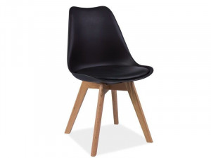 SCAUN DINING KRIS, NEGRU/STEJAR, DIN POLIPROPILENA, PIELE ECOLOGICA SI LEMN DE STEJAR, STIL MODERN